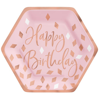 ASSIETTES 7PO (8) HAPPY BIRTHDAY - ROSE GOLD - Party Shop