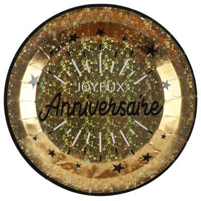 Assiettes 9Po (10) - Joyeux Anniversaire Or Party Shop