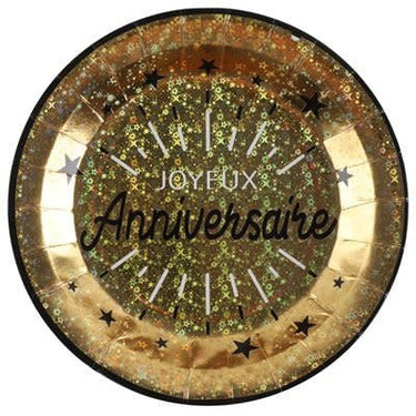 Santex - Assiettes 9Po (10) -  Joyeux Anniversaire Or - Party Shop