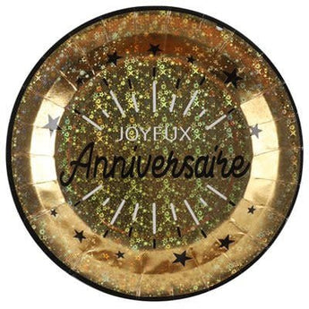 Assiettes 9Po (10) -  Joyeux Anniversaire Or - Party Shop