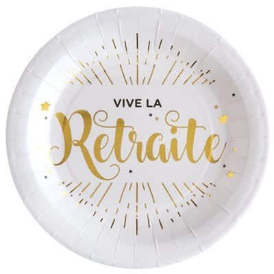 Assiettes 9Po Vive La Retraite Blanc (10)Party Shop