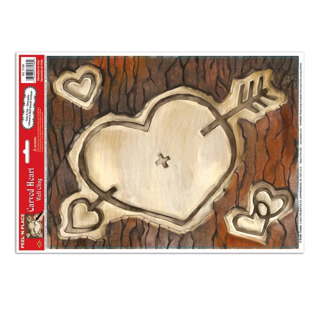 Autocollant Coeur Gravé Sur Bois Party Shop