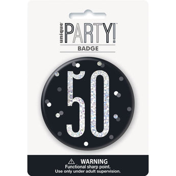 Badge D'Anniversaire Noir Et Argent - 50 Ans - Party Shop