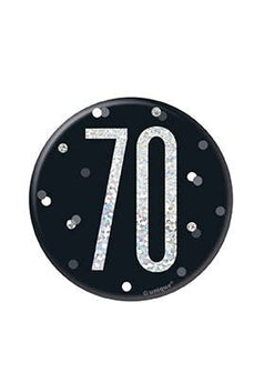 Badge D'Anniversaire Noir Et Argent - 70 Ans - Party Shop