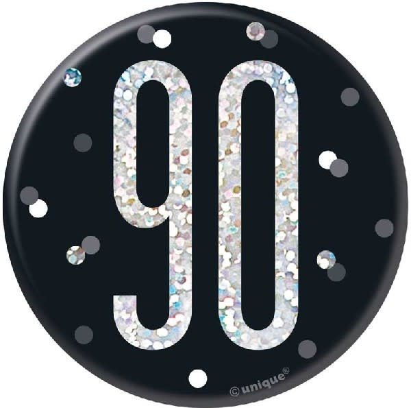 Badge D'Anniversaire Noir Et Argent - 90 Ans Party Shop