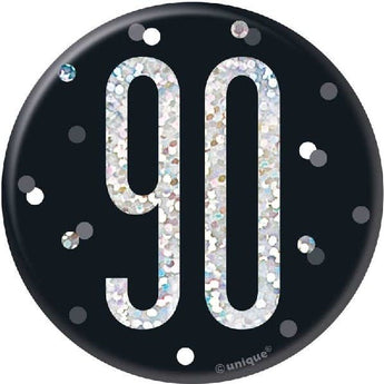 Badge D'Anniversaire Noir Et Argent - 90 Ans Party Shop