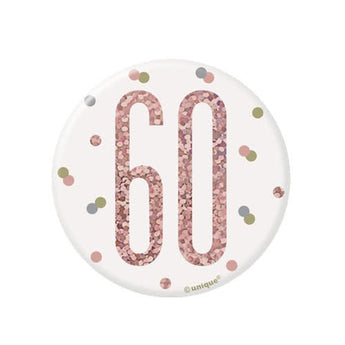 Badge D'Anniversaire Rose Et Blanc - 60 AnsParty Shop