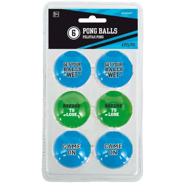 Balles Pong (6) - Game On (Bleu Et Vert) Party Shop