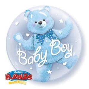 Ballon Double Bubble Ourson ''Baby Boy'' Bleu - Party Shop