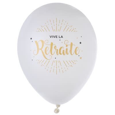 Ballon Latex 9Po Blanc Vive La Retraite (8) Party Shop