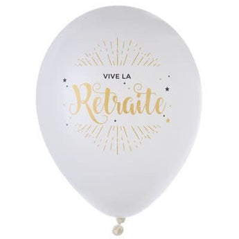 Ballon Latex 9Po Blanc Vive La Retraite (8) Party Shop