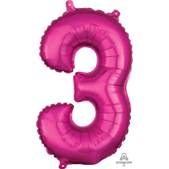 Ballon Mylar 16" - Nombre 3 Magenta Party Shop