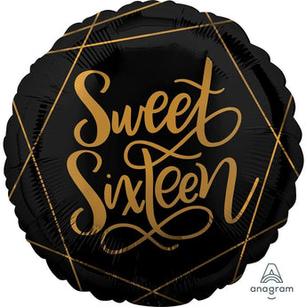 Ballon Mylar 18Po - 16 Ans Noir Et Or (Sweet Sixteen) Party Shop