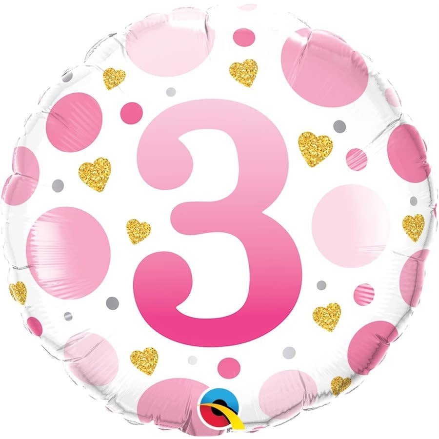 Ballon Mylar 18Po - 3 Ans Rose Party Shop