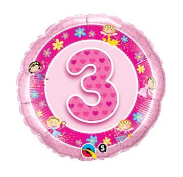 Ballon Mylar 18Po - 3 Ans Rose Fée Party Shop