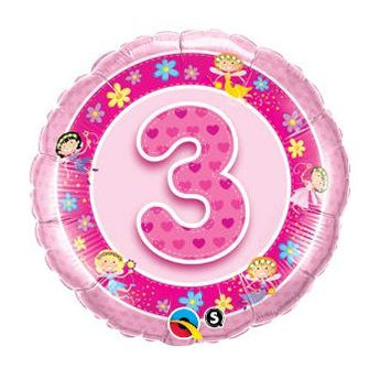 Ballon Mylar 18Po - 3 Ans Rose Fée Party Shop