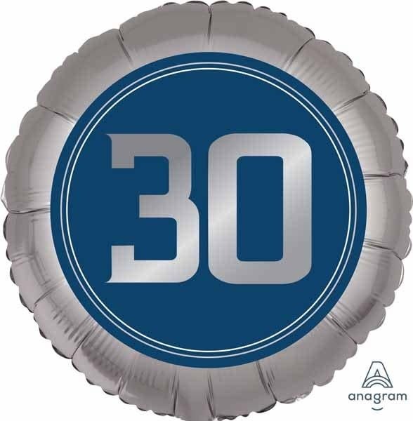 Ballon Mylar 18Po - 30 Ans Bleu Marin Et Argent - Party Shop