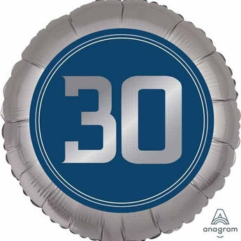 Ballon Mylar 18Po - 30 Ans Bleu Marin Et Argent - Party Shop