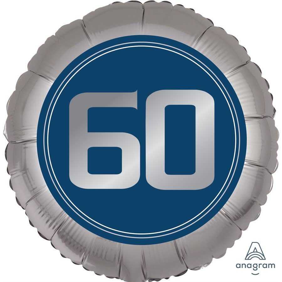 Ballon Mylar 18Po - 60 Ans Bleu Marin Et Argent Party Shop