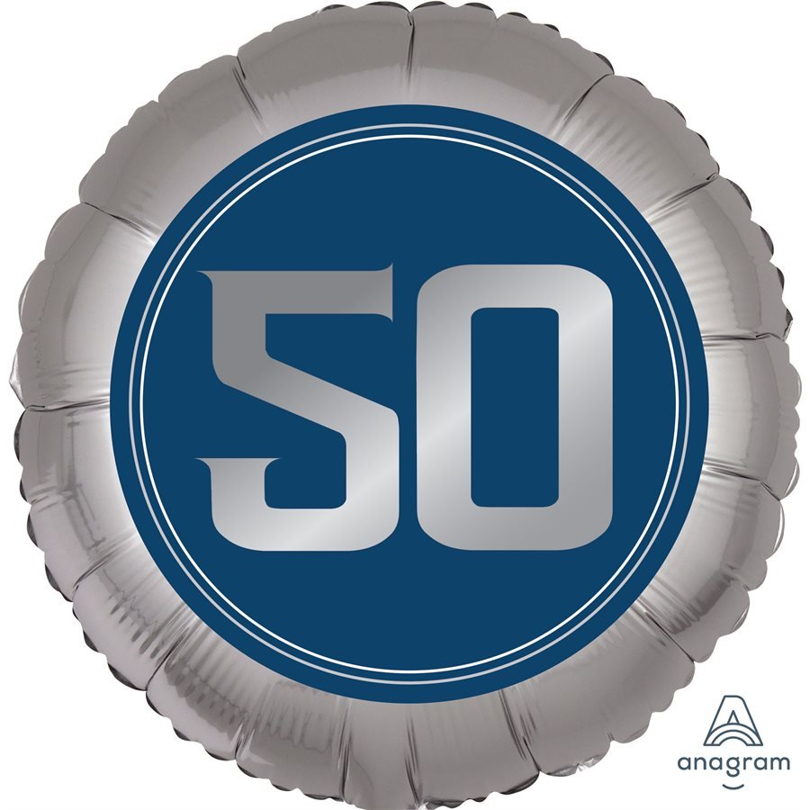 Ballon Mylar 18Po Bleu Marin Et Argent - 50 Ans Party Shop