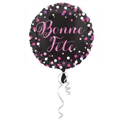 Ballon Mylar 18Po - Bonne Fête Rose - Noir Party Shop