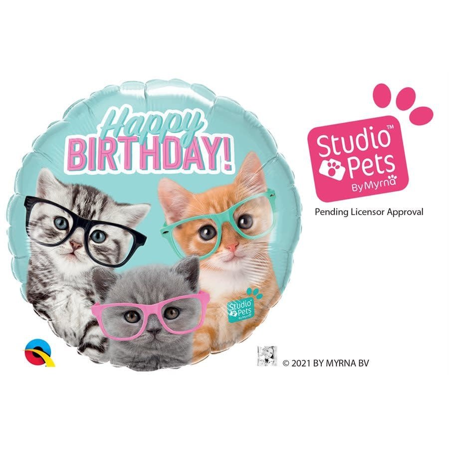 Ballon Mylar 18Po - Chats À Lunette (Happy Birthday) Party Shop