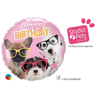 Ballon Mylar 18Po - Chiens Happy Birthday (Rose) Party Shop