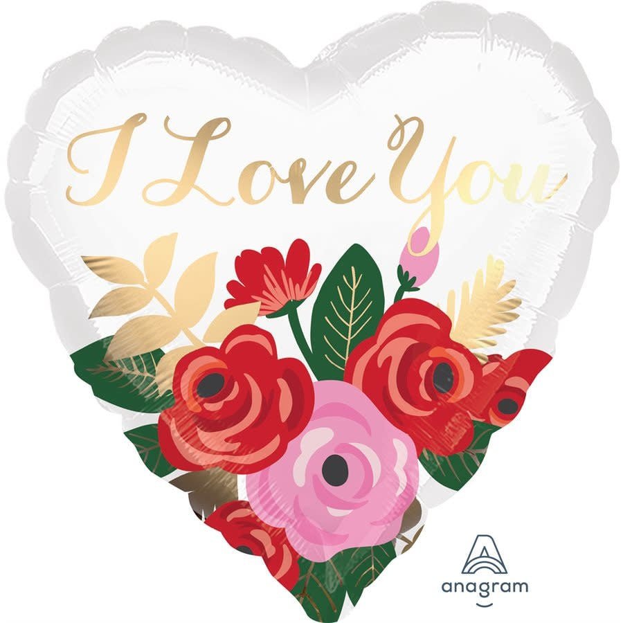 Ballon Mylar 18Po - Coeur Floral (I Love You) Party Shop