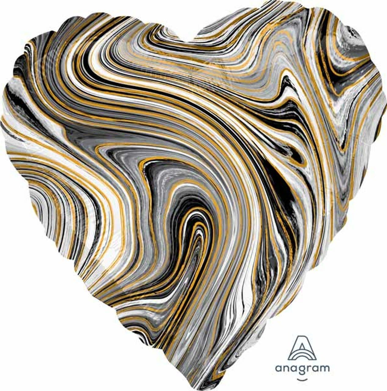 Ballon Mylar 18Po - Coeur Marblez Noir Party Shop