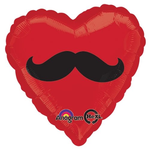 Ballon Mylar 18Po - Coeur Rouge Et Moustache Noire Party Shop