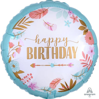 Ballon Mylar 18Po - Fête Boho Satin (Happy Birthday) Party Shop