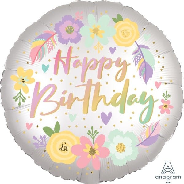 Ballon Mylar 18Po - Fête Boho Satin Pastel (Happy Birthday) Party Shop