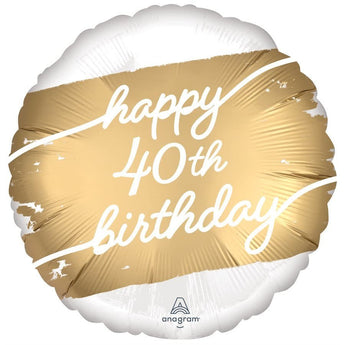 Ballon Mylar 18Po - Happy 40Th Birthday (Blanc Et Or) Party Shop