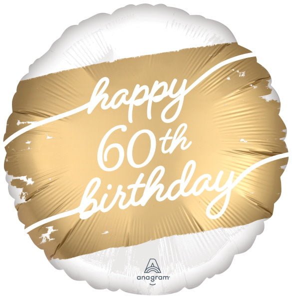 Ballon Mylar 18Po - Happy 60Th Birthday (Blanc Et Or) Party Shop