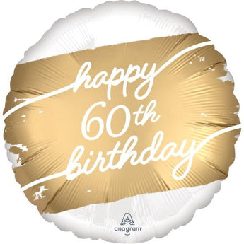 Ballon Mylar 18Po - Happy 60Th Birthday (Blanc Et Or) Party Shop