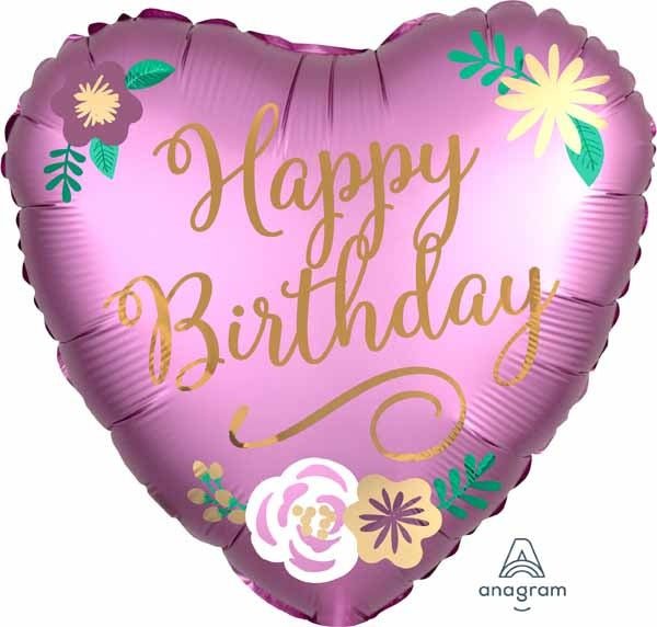 Ballon Mylar 18Po - Happy Birthday (Coeur Floral) Party Shop