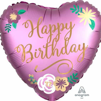 Ballon Mylar 18Po - Happy Birthday (Coeur Floral) Party Shop