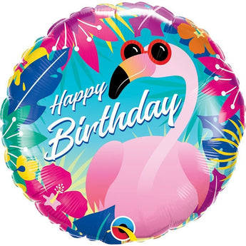 Ballon Mylar 18Po - Happy Birthday Flamant Rose Exotique Party Shop