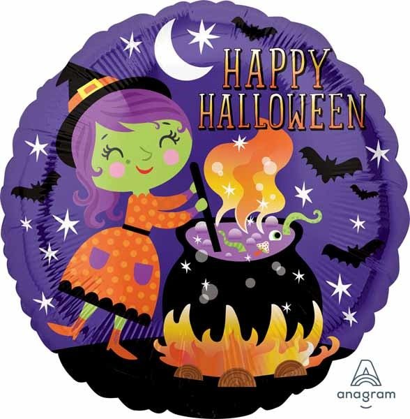 Ballon Mylar 18Po - Happy Halloween (Sorcière Et Chaudron) Party Shop