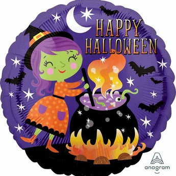 Ballon Mylar 18Po - Happy Halloween (Sorcière Et Chaudron) Party Shop