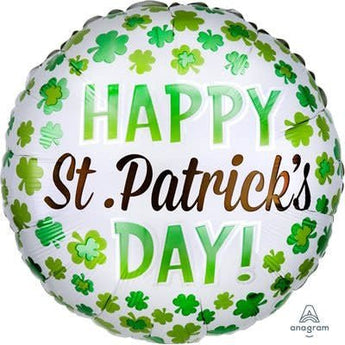 Ballon Mylar 18Po - Happy St. Patrick'S Day Trèfles Blanc Party Shop