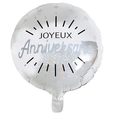 Ballon Mylar 18Po - Joyeux Anniveraire Argent Party Shop