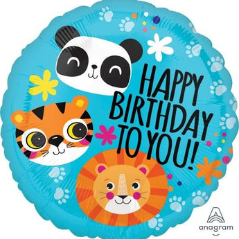 Ballon Mylar 18Po - Lion, Tigre, Panda (Happy Birthday) Party Shop