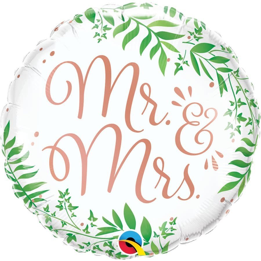 Ballon Mylar 18Po - Mr & Mrs Avec Feuilles Party Shop