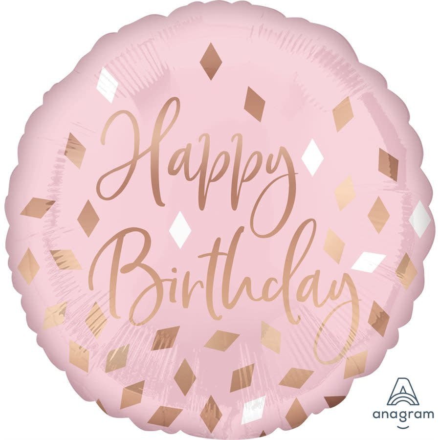 Ballon Mylar 18Po - Rose Et Doré (Happy Birthday) Party Shop