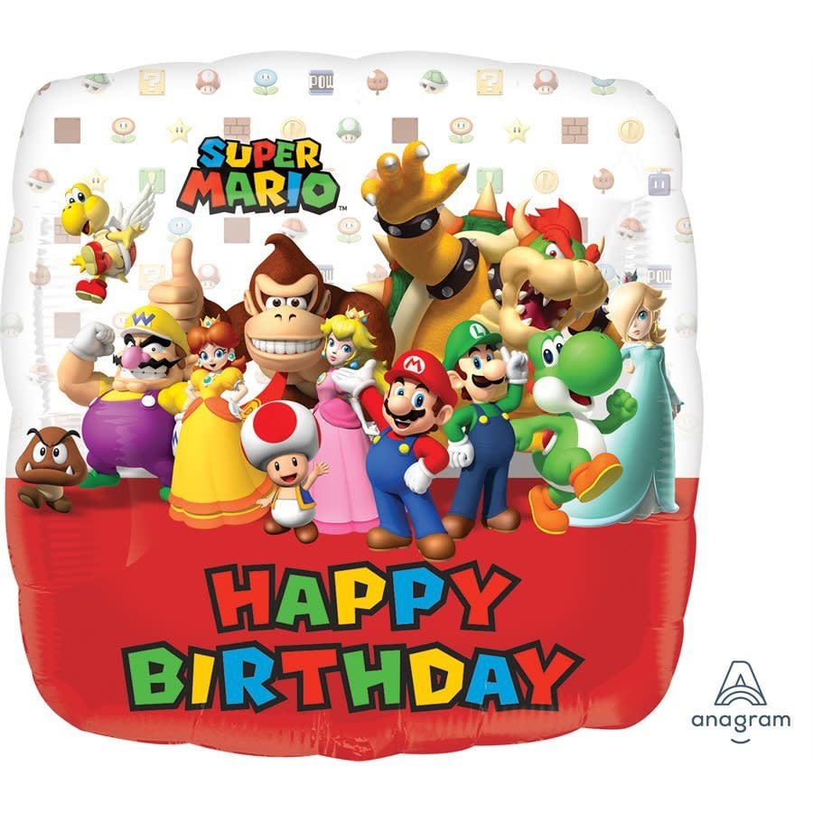 Ballon Mylar 18Po - Super Mario - Happy Birthday Party Shop