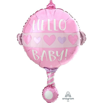 Ballon Mylar 24Po - Hochet Rose (Hello Baby) Party Shop