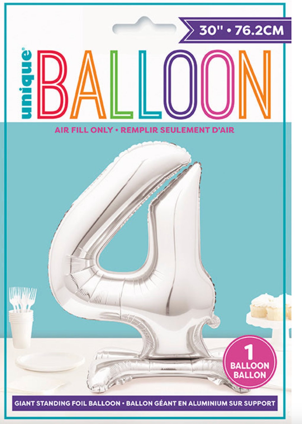 Ballon Mylar Centre De Table - Chiffre 4 Argent Party Shop
