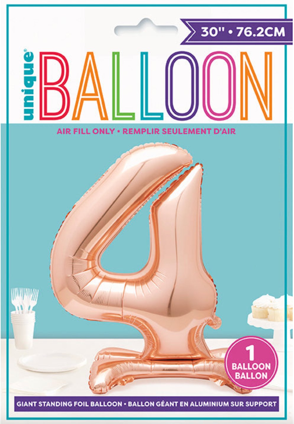 Ballon Mylar Centre De Table - Chiffre 4 Rosegold Party Shop