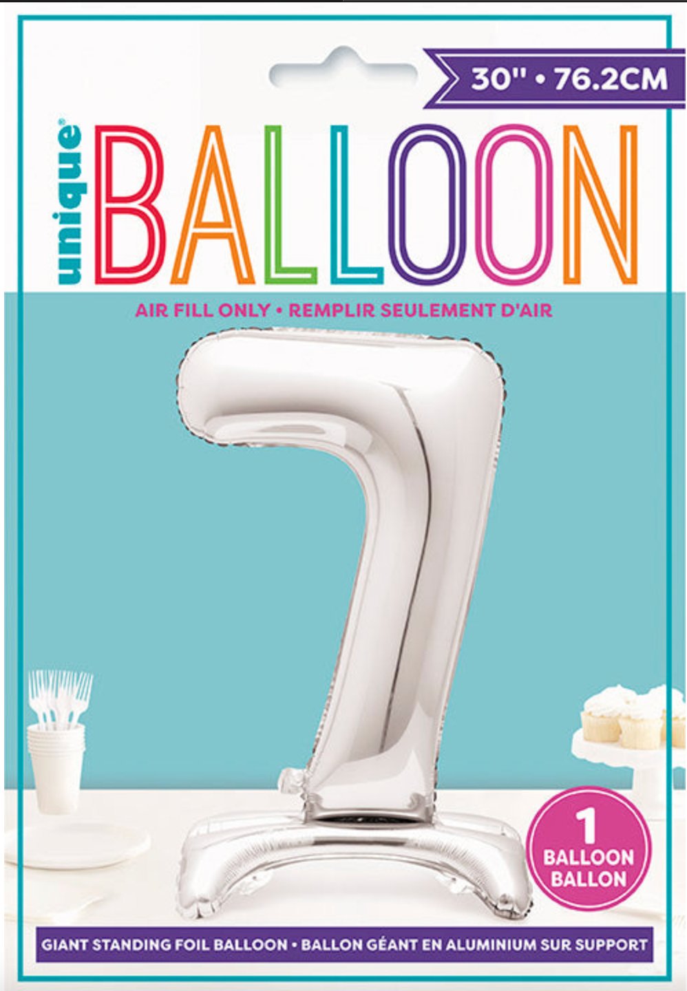 Ballon Mylar Centre De Table - Chiffre 7 Argent Party Shop